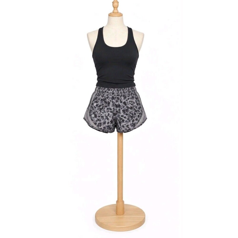 Athleta 4" Racer Run Shorts Womens Small Gray Leopard Print Lined Athletic